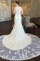 Mermaid Jewel Court Train White Tulle Wedding Dress with Appliques OHD005 | Cathyprom