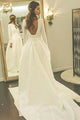 A-Line Bateau Backless Satin Wedding Dress with Pockets Sleeves OHD011 | Cathyprom