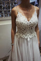 A Line Backless Bohemian Wedding Dresses V Neck Tulle Appliques Wedding Gown Bohemian Bridal Gown OHD190