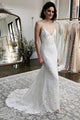 Mermaid Spaghetti Straps Sweep Train White Appliqued Wedding Dress OHD082 | Cathyprom