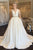 A-Line V-Neck Open Back Sweep Train White Satin Wedding Dress with Beading Pockets OHD007 | Cathyprom