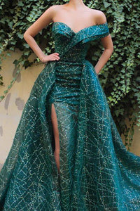 Sparkly One Shoulder Prom Dresses A Line Sweep Train Sleeveless Long Lace Prom Dress OHC314 | Cathyprom