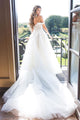 Off-the-Shoulder Lace Appliques Modest Tulle Princess Wedding Dress OHD207