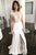 Sheath Bateau Cap Sleeves Sweep Train Lace Wedding Dress with Split OHD023 | Cathyprom