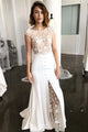 Sheath Bateau Cap Sleeves Sweep Train Lace Wedding Dress with Split OHD023 | Cathyprom