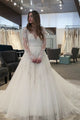 A Line Round Neck Long Sleeve Wedding Dresses Tulle Wedding Gown Bridal Gown OHD199