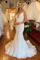 Mermaid V-Neck Lace Wedding Dresses Applique Backless Wedding Gown Custom Made Bridal Gown OHD187