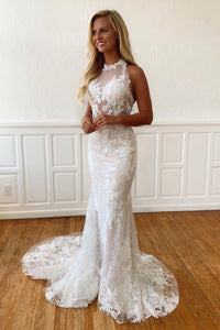 Mermaid Lace Wedding Dresses Halter Sleeveless Wedding Gown Custom Made Bridal Gown OHD188