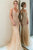 Mermaid V Neck Sweep Train Beading Tulle Champagne Prom Dresses Evening Dress OHC534