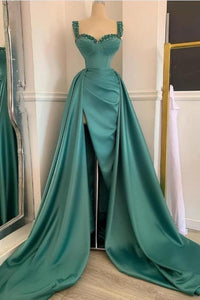 Stunning Straps Beadings Long Prom Dress Sleeveless With Slit CL4620