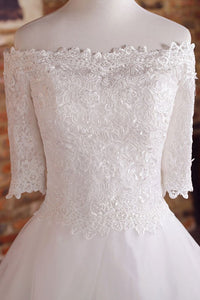 Charming Ball Gown Tulle Wedding Dresses Off The Shoulder Lace Wedding Dress Gown Bridal Gown OHD197
