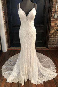 Spaghetti Straps Lace V Neck Wedding Dresses Mermaid Backless Wedding Gown Elegant Bridal Gown OHD196
