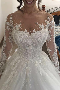 Chic Ball Gown Scoop Long Sleeves Bridal Gown Wedding Dresses with Beading Appliques OHD138 | Cathyprom