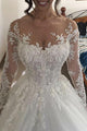Chic Ball Gown Scoop Long Sleeves Bridal Gown Wedding Dresses with Beading Appliques OHD138 | Cathyprom