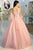 Pink Flowers Puffy Sleeves Tulle Ball Gown Long Prom Dress FP7851