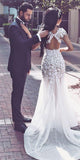 Open Back Mermaid Prom Dresses Scoop Tulle With Applique Court Train ZX002