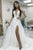 A-Line V-Neck Sweep Train White Lace Wedding Dress with Split OHD046 | Cathyprom