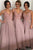 A-Line V-Neck Floor-Length Blush Bridesmaid Dress with Beading OHS003 | Cathyprom
