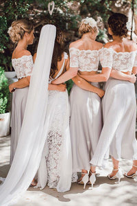 Two Piece Off-the-Shoulder Ankle-Length Lavender Bridesmaid Dress with Lace OHS012 | Cathyprom