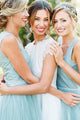 A-Line Square High Low Light Blue Bridesmaid Dress with Beading OHS017 | Cathyprom