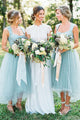 A-Line Square High Low Light Blue Bridesmaid Dress with Beading OHS017 | Cathyprom