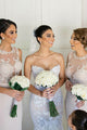 Mermaid Round Neck Sweep Train Ivory Bridesmaid Dress with Appliques OHS018 | Cathyprom