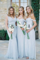 A-Line Off-the-Shoulder Floor-Length Light Blue Ruched Long Chiffon Bridesmaid Dress OHS137
