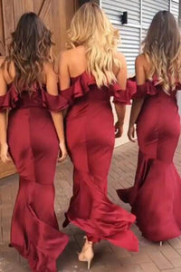 Mermaid Spaghetti Straps Cold Shoulder Hi-Low Bridesmaid Dress with Ruffles OHS054 | Cathyprom