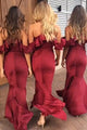 Mermaid Spaghetti Straps Cold Shoulder Hi-Low Bridesmaid Dress with Ruffles OHS054 | Cathyprom