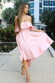 A-Line Strapless Hi-Low Pink Bridesmaid Dress with Bowknot Ruffles OHS057 | Cathyprom