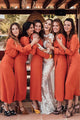 Sheath V-Neck Long Sleeves Ankle-Length Bridesmaid Dress with Split Sash OHS088 | Cathyprom