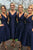 A-Line V-Neck High Low Royal Blue Satin Bridesmaid Dress with Pockets OHS007 | Cathyprom