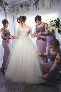 Mermaid Round Neck Long Sleeves Bridesmaid Dress with Appliques OHS034 | Cathyprom