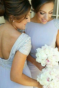Sheath Bateau Cap Sleeves Backless Bridesmaid Dress with Beading OHS035 | Cathyprom