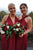 A-Line V-Neck Floor-Length Burgundy Bridesmaid Convertible Dress with Pleats OHS043 | Cathyprom