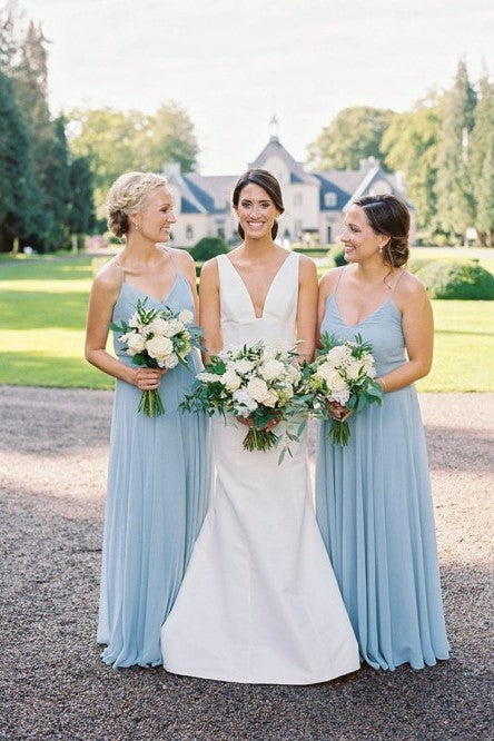Simple Bridesmaid Dress A-Line Spaghetti Straps Floor-Length Light Blu cathyprom Simple Bridesmaid Dress A-Line Spaghetti Straps Floor-Length Light Blu cathyprom