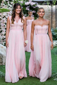 A-Line Spaghetti Straps Floor-Length Pleated Chiffon Bridesmaid Dress OHS095 | Cathyprom