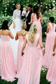 A-Line Spaghetti Straps Floor-Length Pleated Chiffon Bridesmaid Dress OHS095 | Cathyprom