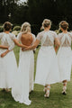 A-Line Crew Short Sleeves Hi-Low Bridesmaid Dress with Lace OHS098 | Cathyprom