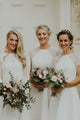 A-Line Crew Short Sleeves Hi-Low Bridesmaid Dress with Lace OHS098 | Cathyprom