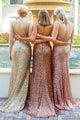 Sheath V-Neck Backless Champagne Sequined Bridesmaid Dress with Ruched OHS030 | Cathyprom