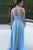 A-Line Round Neck Open Back Light Blue Bridesmaid Dress with Ruched OHS032 | Cathyprom