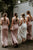 Sheath V-Neck Sleeveless Floor-Length Blush Ruched Long Bridesmaid Dress OHS141