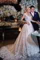A-Line V-Neck Sweep Train Ivory Wedding Dress with Appliques OHD084 | Cathyprom