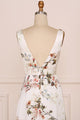 A-Line V-Neck Floor-Length Pink Floral Chiffon Bridesmaid Dress OHS010 | Cathyprom
