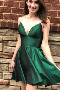 Sleeveless V Neck Satin Straps Homecoming Dresses Short Prom Dress OHM001 | Cathyprom