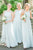 Popular A Line Round Neck Long Chiffon Light Blue Bridesmaid Dress with Ruched OHS149