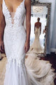 Sexy Chic Wedding Dresses Straps Appliques Sweep/Brush Train Backless Bridal Gown OHD220