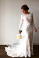 Lace Wedding Dresses Bateau Mermaid Long Sleeve Sparkly Romantic Bridal Gown OHD205