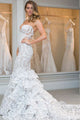 Mermaid Sweetheart Chapel Train Lace Sleeveless Wedding Dress with Ruffles OHD131 | Cathyprom